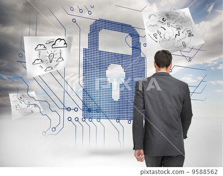 Composite image of young businessman walking away from camera 9588562