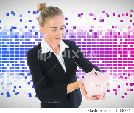 Composite image of businesswoman holding piggy bank Composite image of businesswoman holding piggy bank 9588725
