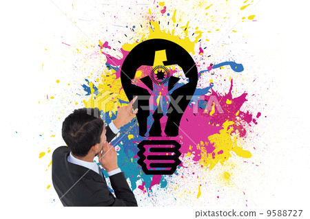 Composite image of thoughtful asian businessman pointing Composite image of thoughtful asian businessman pointing 9588727