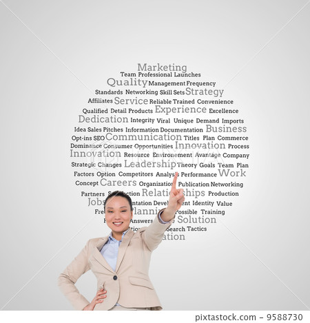 Composite image of smiling asian businesswoman pointing Composite image of smiling asian businesswoman pointing 9588730