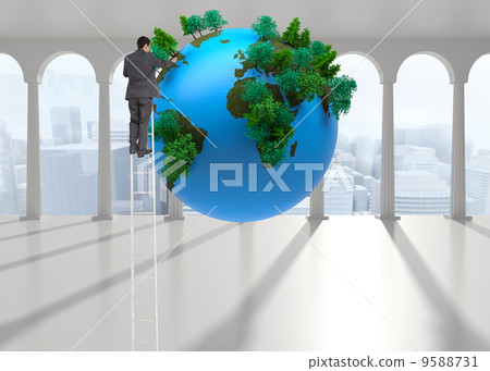 Composite image of businessman standing on ladder Composite image of businessman standing on ladder 9588731