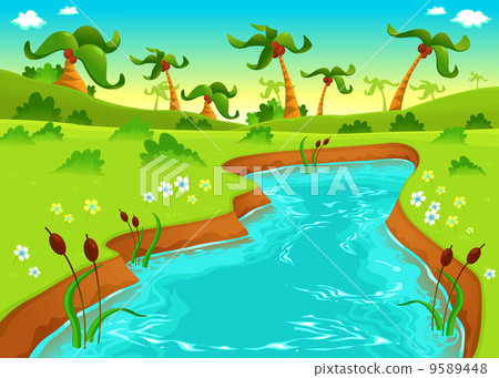 插图素材: jungle with pond