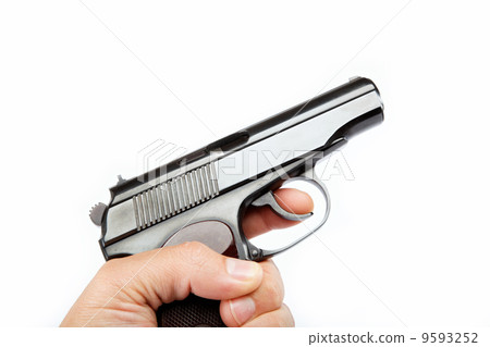 Gun in hand on a white background. Gun in hand on a white background. 9593252