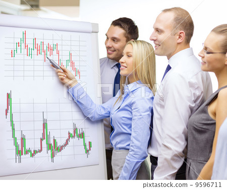 business team with flip board having discussion 9596711