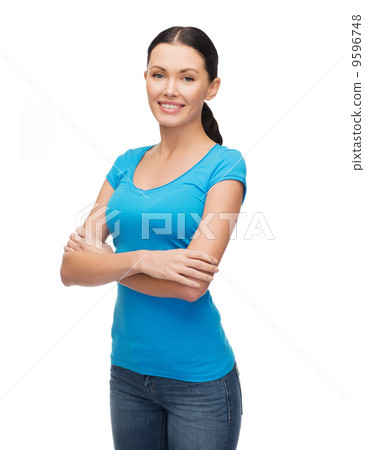 smiling girl in blank blue t-shirt smiling girl in blank blue t-shirt 9596748