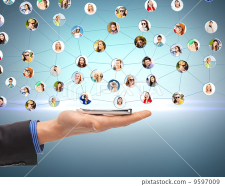 man hand with smartphone and social network 9597009
