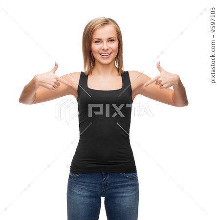 woman in blank black tank top woman in blank black tank top 9597103