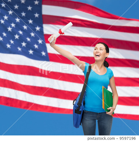 smiling student with bag and folders smiling student with bag and folders 9597196