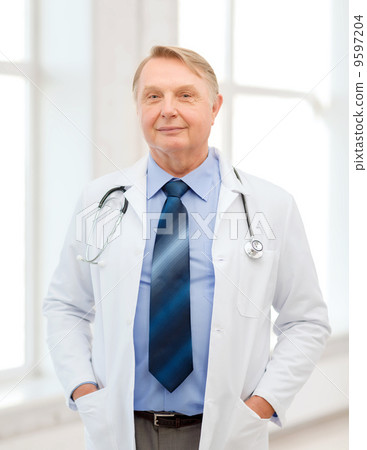 smiling doctor or professor with stethoscope 9597204