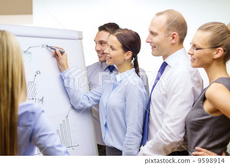 business team with flip board having discussion business team with flip board having discussion 9598914