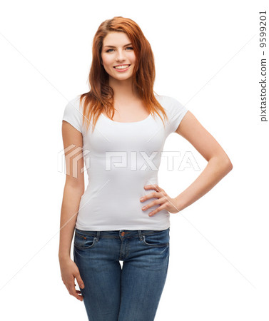 smiling teenager in blank white t-shirt 9599201