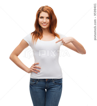 smiling teenager in blank white t-shirt smiling teenager in blank white t-shirt 9599401