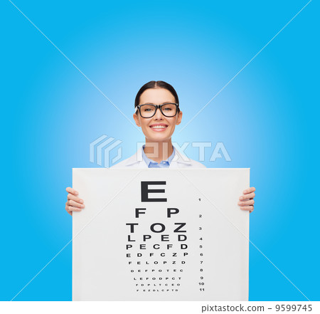female doctor in eyeglasses with eue chart female doctor in eyeglasses with eue chart 9599745