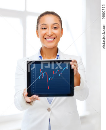 businesswoman with tablet pc and forex chart in it 9600713