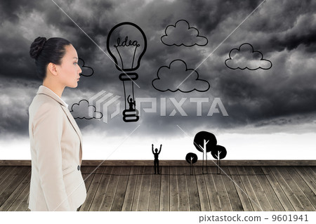 Composite image of unsmiling asian businesswoman walking Composite image of unsmiling asian businesswoman walking 9601941
