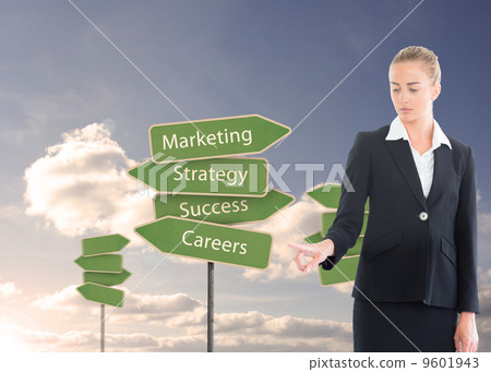 Composite image of businesswoman pointing somewhere Composite image of businesswoman pointing somewhere 9601943