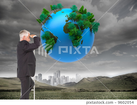 Composite image of mature businessman standing on ladder 9602054