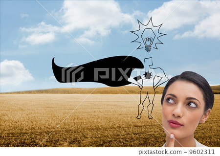 Composite image of smiling businesswoman thinking 9602311