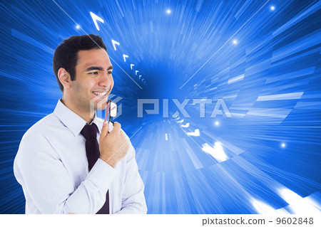 Composite image of smiling businessman holding glasses Composite image of smiling businessman holding glasses 9602848