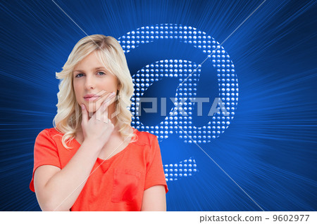 Composite image of teenager standing upright thoughtfully with h 9602977
