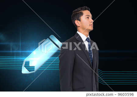 Composite image of pencil icon on futuristic background Composite image of pencil icon on futuristic background 9603596