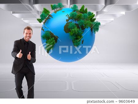 Composite image of businessman with thumbs up in a meeting Composite image of businessman with thumbs up in a meeting 9603649