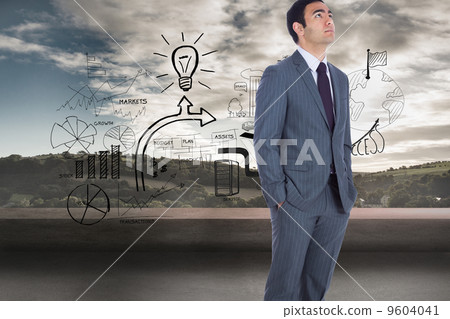 Composite image of unsmiling businessman standing 9604041