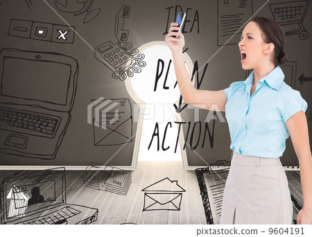 Composite image of angry classy businesswoman yelling at her sma Composite image of angry classy businesswoman yelling at her sma 9604191