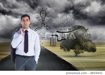 Composite image of unsmiling businessman standing Composite image of unsmiling businessman standing 9604441