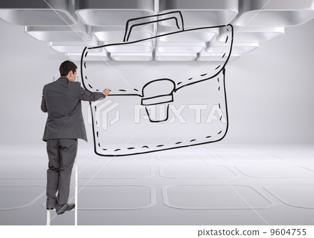 Composite image of businessman standing on ladder Composite image of businessman standing on ladder 9604755