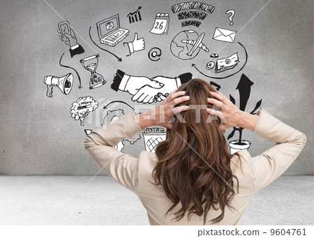 Composite image of young classy businesswoman with hands on head Composite image of young classy businesswoman with hands on head 9604761