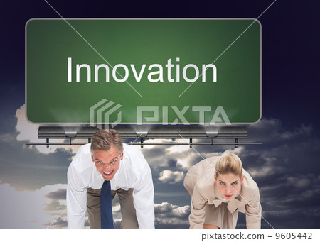 Composite image of business people ready to start race Composite image of business people ready to start race 9605442