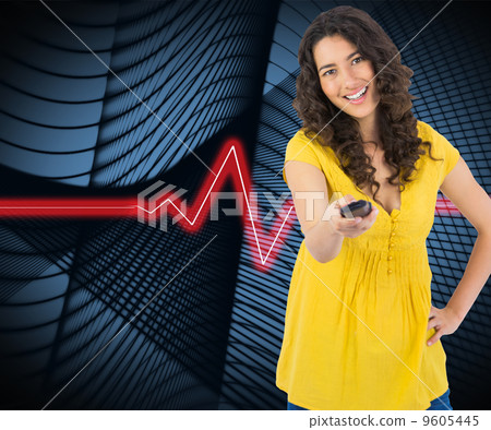 Composite image of smiling curly haired pretty woman changing ch Composite image of smiling curly haired pretty woman changing ch 9605445