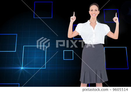 Composite image of smiling gorgeous businesswoman posing 9605514