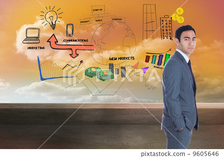 Composite image of unsmiling businessman standing 9605646