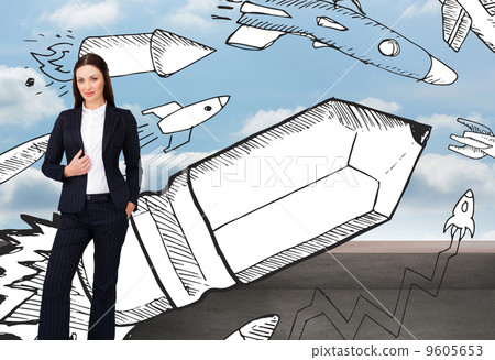Composite image of portrait of a confident businesswoman standin Composite image of portrait of a confident businesswoman standin 9605653