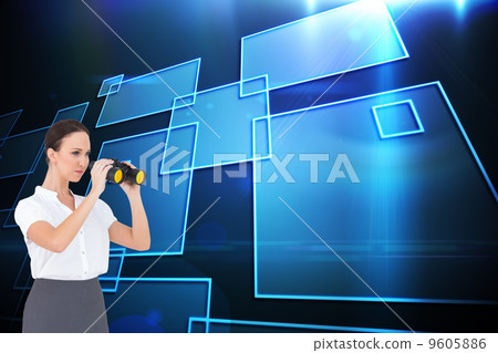 Composite image of serious elegant businesswoman looking through 9605886