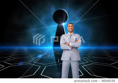 Composite image of assertive businessman on phone 9606036