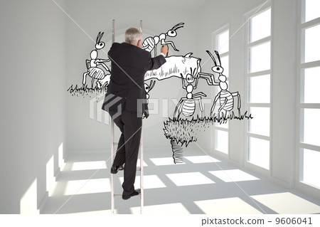 Composite image of mature businessman climbing career ladder Composite image of mature businessman climbing career ladder 9606041