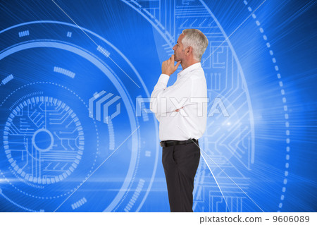 Composite image of thoughtful businessman posing 9606089