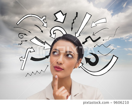 Composite image of smiling businesswoman thinking Composite image of smiling businesswoman thinking 9606210