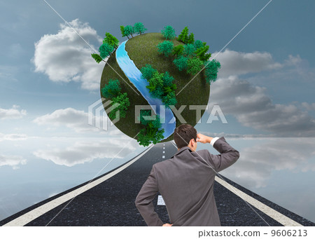 Composite image of businessman standing hand on hip Composite image of businessman standing hand on hip 9606213