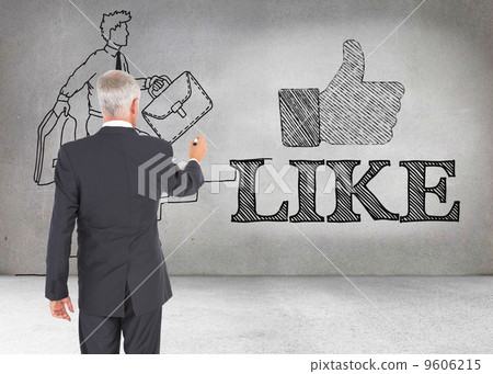 Composite image of rear view of businessman standing and writing Composite image of rear view of businessman standing and writing 9606215