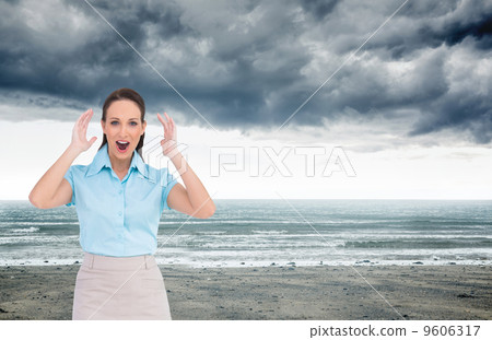 Composite image of surprised stylish businesswoman posing Composite image of surprised stylish businesswoman posing 9606317