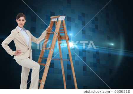 Composite image of smiling businesswoman climbing the career lad Composite image of smiling businesswoman climbing the career lad 9606318