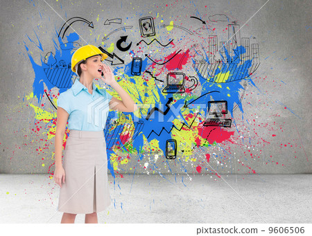 Composite image of attractive architect yelling 9606506