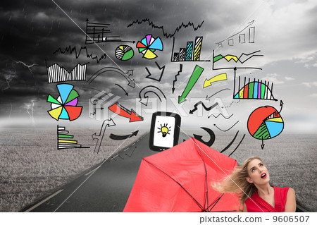 Composite image of elegant blonde holding umbrella 9606507