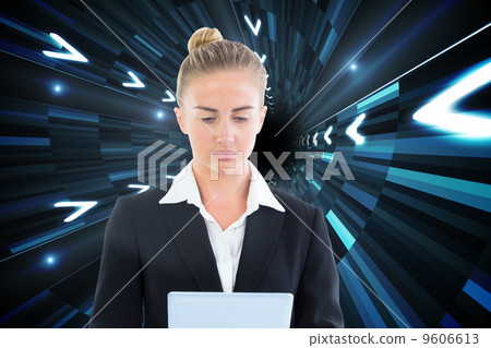 Composite image of businesswoman holding tablet Composite image of businesswoman holding tablet 9606613