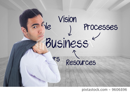 Composite image of unsmiling businessman standing Composite image of unsmiling businessman standing 9606896