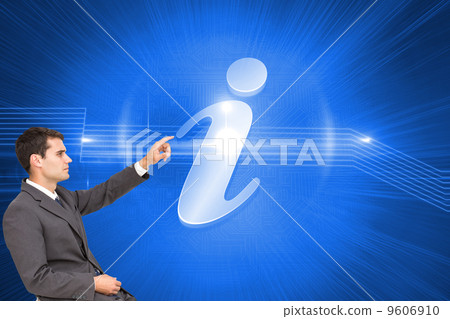 Composite image of businessman sitting and pointing the finger Composite image of businessman sitting and pointing the finger 9606910